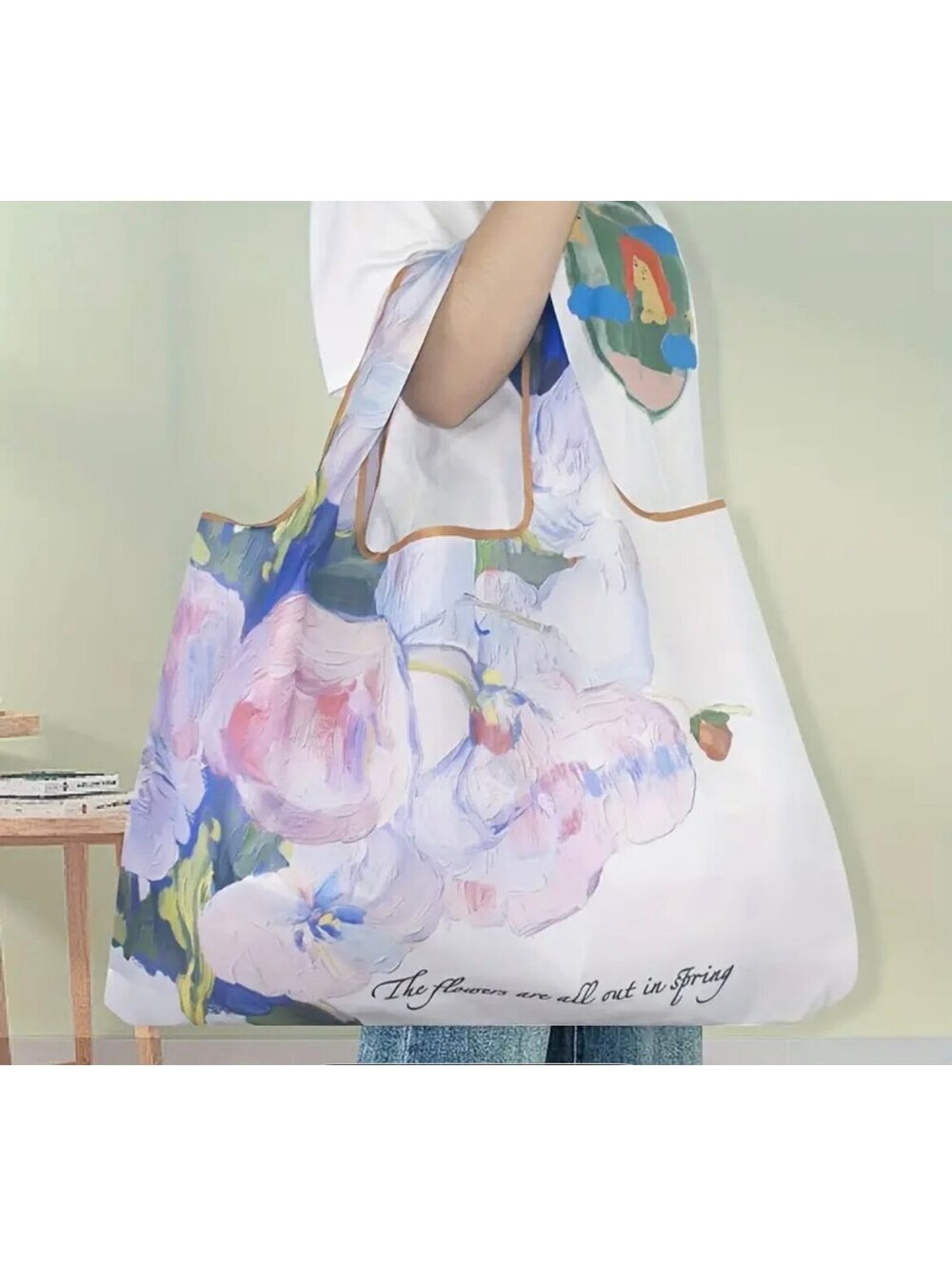 New -Large Capacity Portable Tote w/ Unique Oil Painting Tulip Design